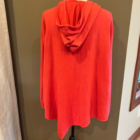 New York & Company Pinky Coral V-neck Hooded Asymmetrical sweater, Size Large - Picture 5 of 8